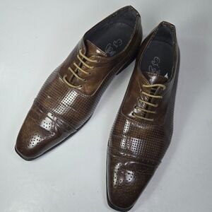 EJ Samuel Mens Brown Perforated Cap Toe Lace Up Dress Shoes SH34 Size 11